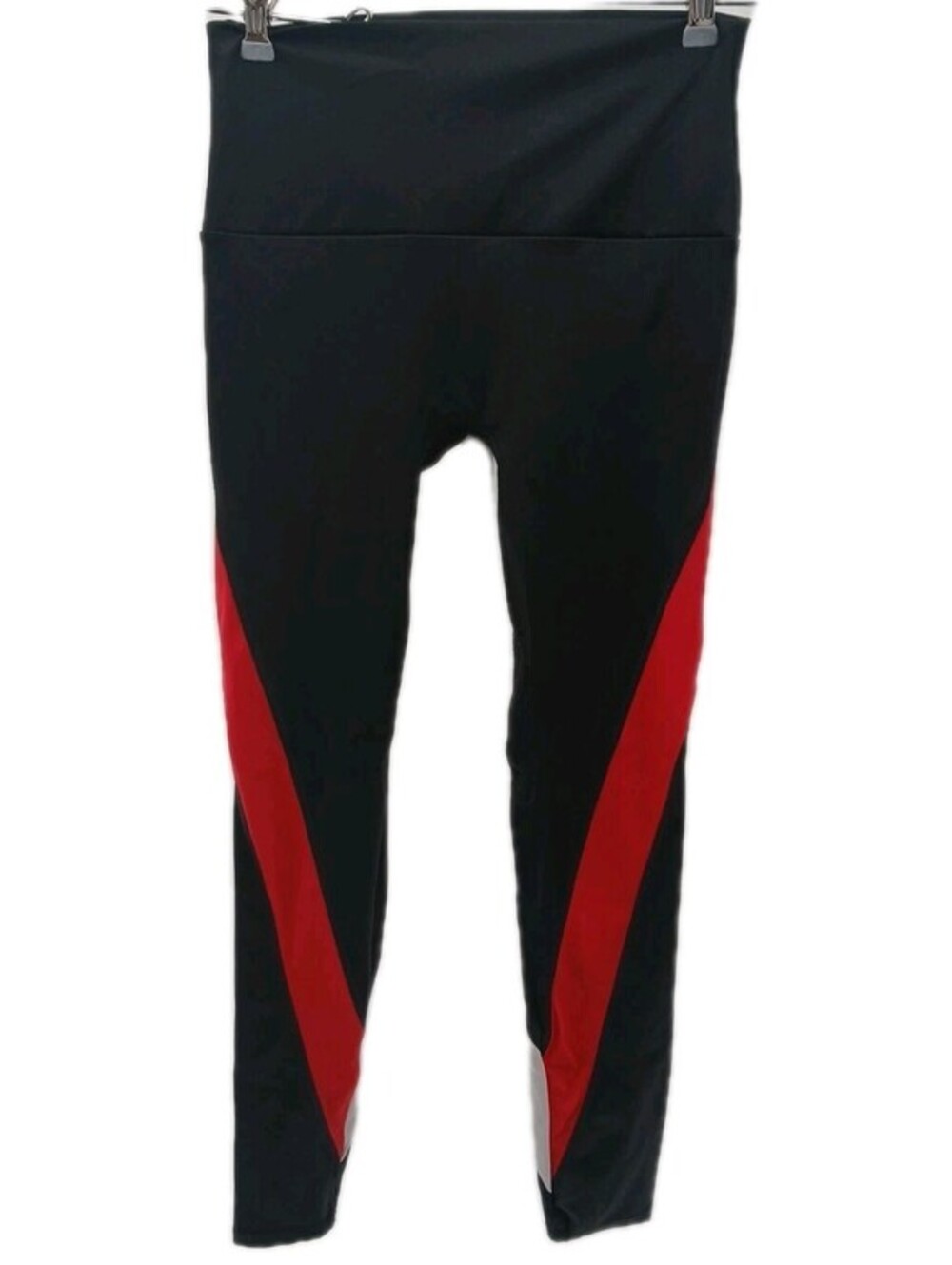 K-DEER Leggings Womens Medium Black Red White StrIpe Sneaker Length Yoga Pants